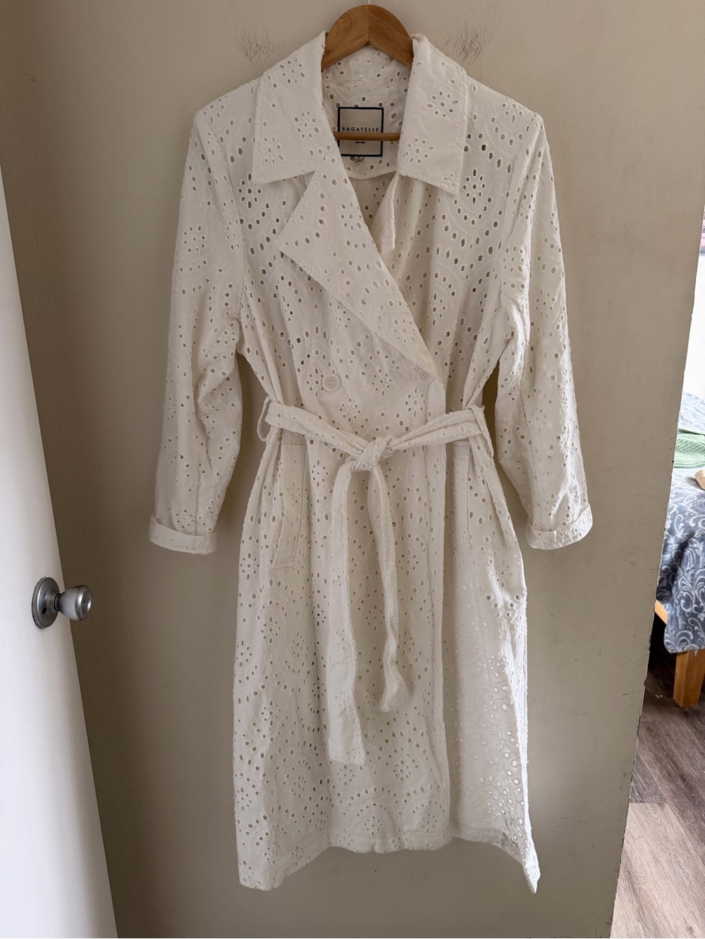 NWOT Bagatelle White Eyelet Lace Coat Jacket Belted Midi Duster Romantic XL